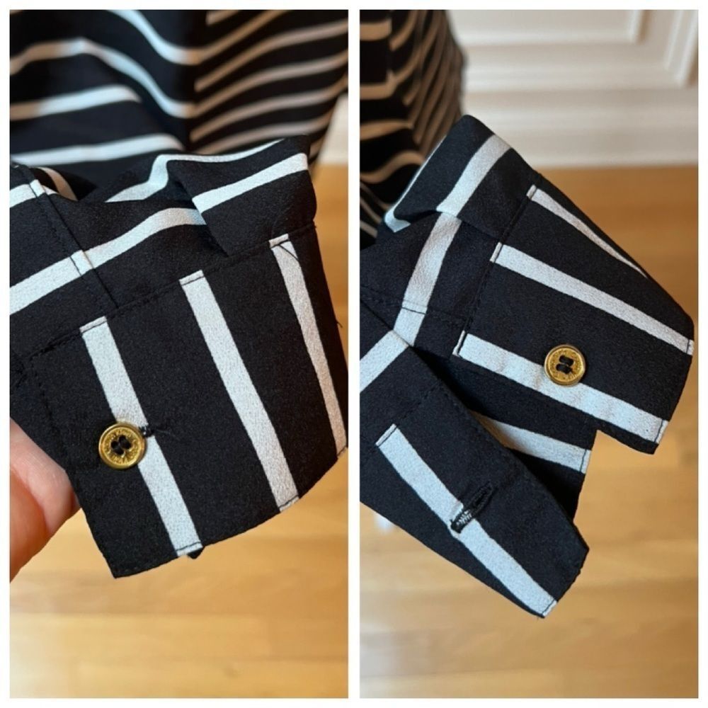 Calvin Klein Black & White Striped Zippered Blouse - Picture 13 of 16